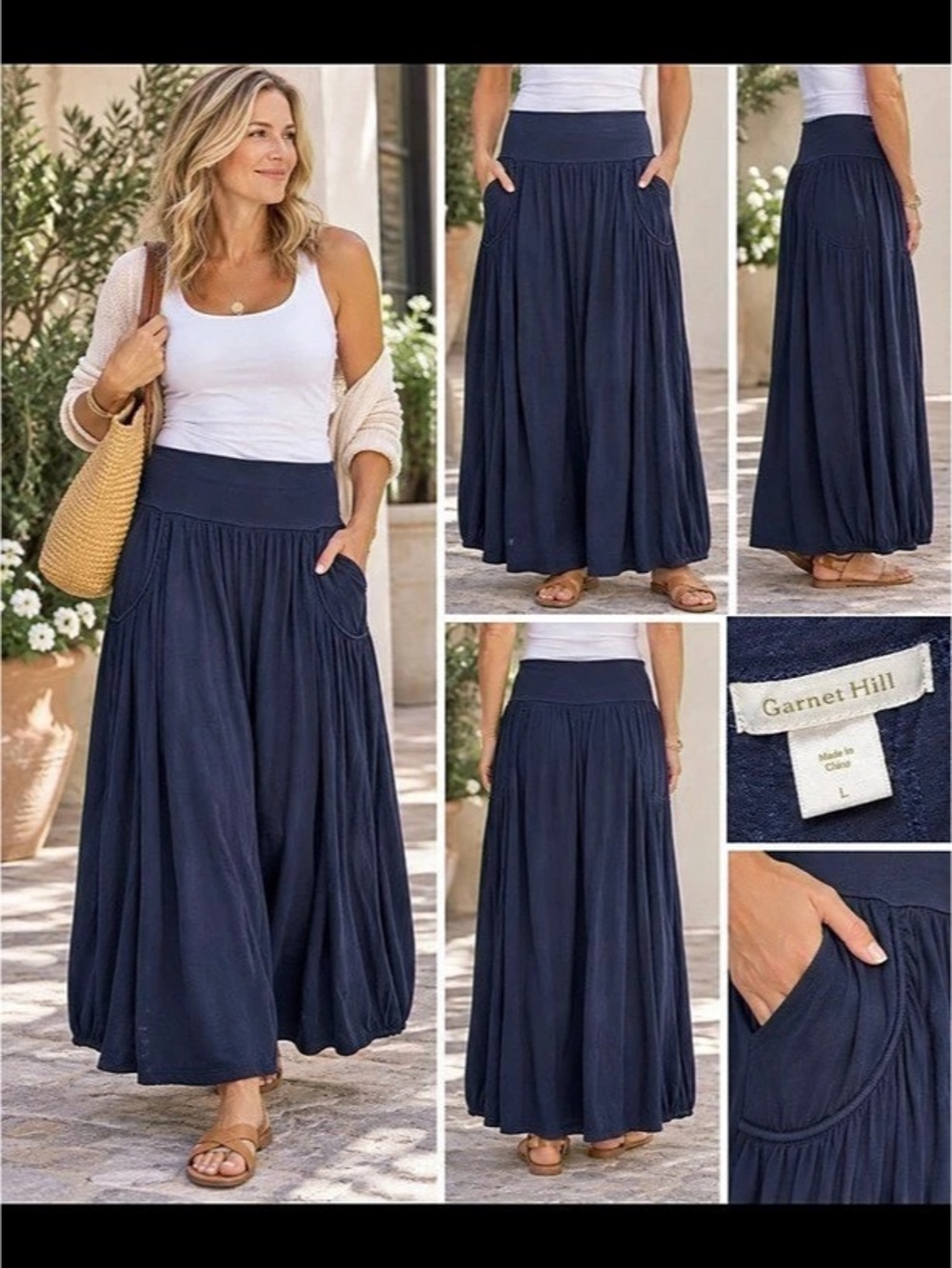 Garnet Hill favorite Maxi Skirt in navy Size Large like new